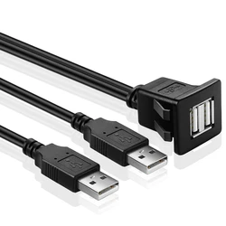 1m 3ft Two Square Ports Dual USB 2.0/3.0 Male to Female Data Extension Flush Dash Panel Mount Cable for Car Truck Boat Dashboard
