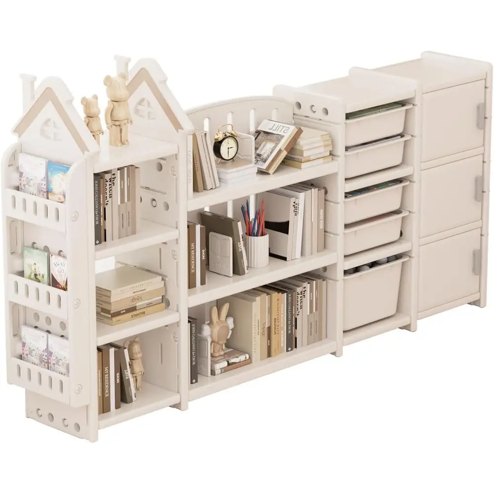 

4-уровневый органайзер для хранения с выдвижными контейнерами, книжной полкой и шкафчиком для малышей, детской комнаты и кабинета (белый)