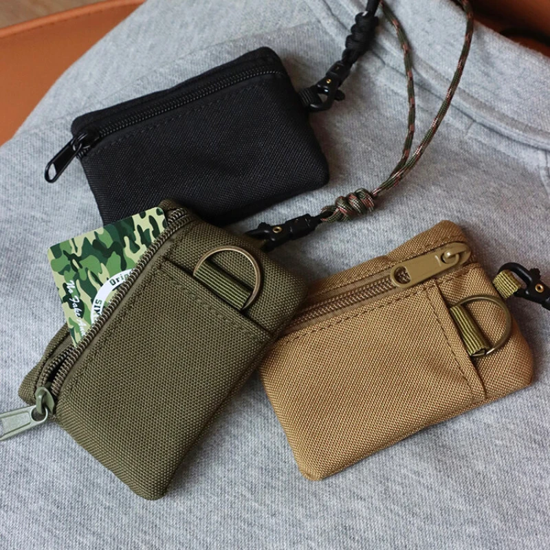 Original Japanese Casual Canvas Hanging Neck Mini Coin Card Holder Zipper Pouch Men and Women ins Key Small Bag with Lanyard