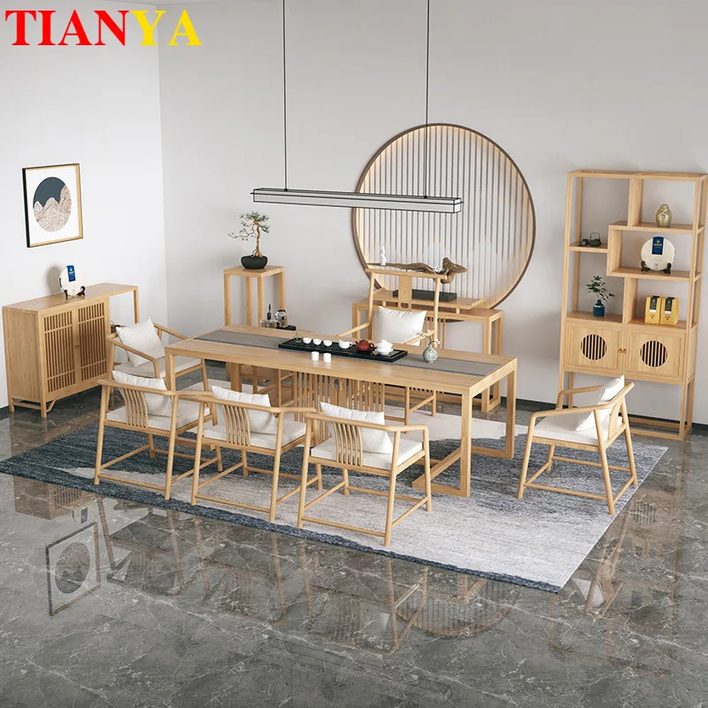 New Chinese Kung Fu tea table, log office tea table and chair combination guest tea
