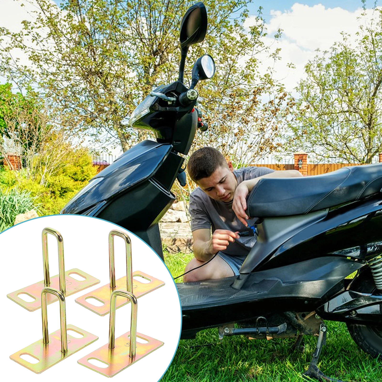 

4pcs Electric Scooter Seat Lock Hook Durable Metal Replacement Security Saddle Bucket Motorcycle Foot Pedal Lock Disc Golden