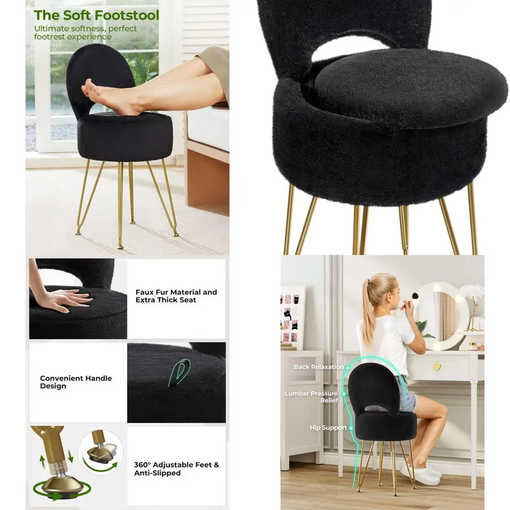 

Компактный туалетный столик из искусственного меха с местом для хранения, складной спинкой и противоскользящими ножками для подростков, идеально подходит для макияжа и спальни в стиле Bla