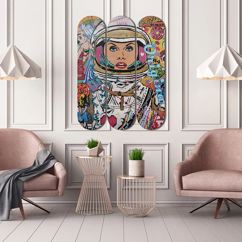 

Space Romances Maple World Famous Decorative Skateboard Art Collection Skate Deck Wall Decor Pop Art for Living Room Home Decor