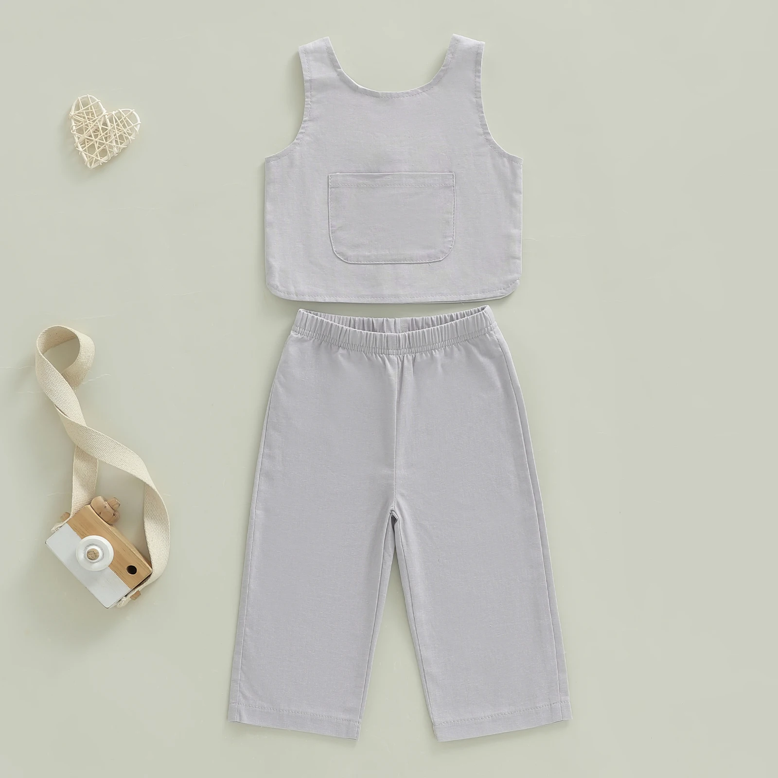 طقم ملابس صيفي للأطفال مكون من قطعتين بدون أكمام ورقبة دائرية وسراويل للأطفال #3