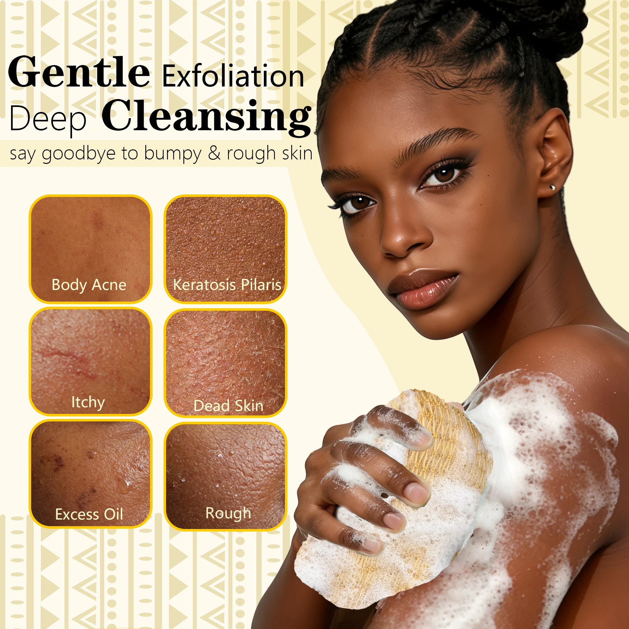 PeaKalo Authentic African Net Sponge-2Pcs Exfoliating Bath Shower Loofah Sponge, Gentle Back Scrubber for All Skin Types,Durable view 2