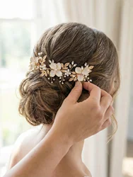 Gold Handmade Alloy Metal Hair Clips Pearl Rhinestone Hair Bands For Women Banquet Party Headdress Jewelry Classic Accessories