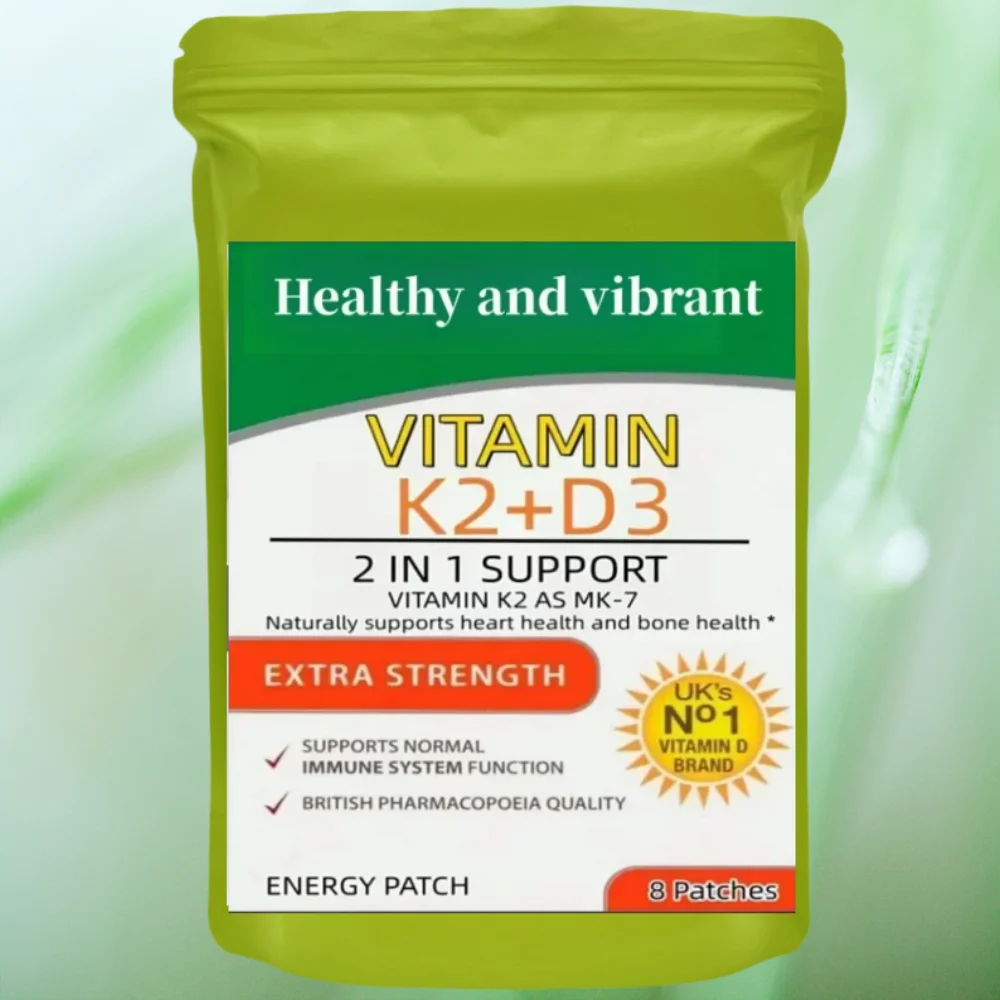 Premium Non-GMO Vitamin K2 with D3 Patches 8-Week Supply Biotin & Folic Acid Included Vitamin D & K Complex for Health Support