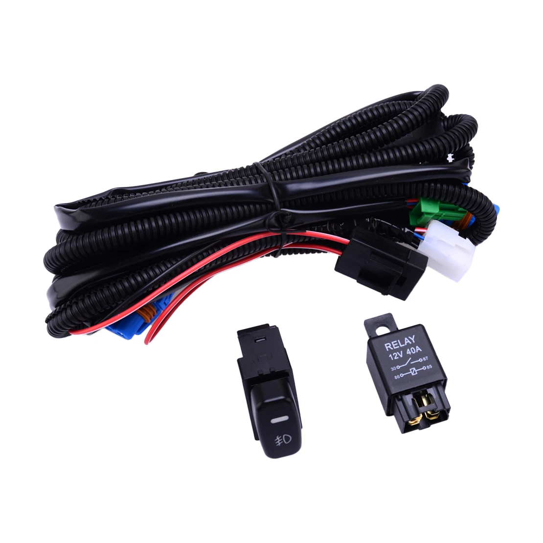 H10 H12 LED Fog Light Wiring Harness 40A 12V Relay ON/OFF Switch Kit 16AWG Fit for Mitsubishi Outlander Lancer Eclipse 2011