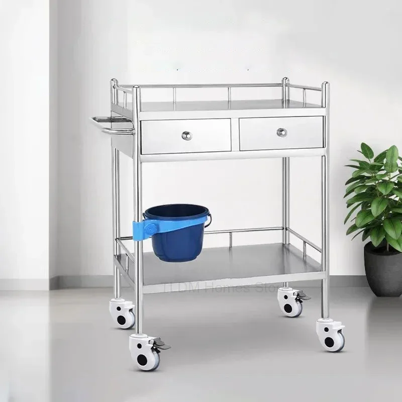 

Thickened Stainless Steel Medical Beauty Trolley Rack Surgical Instrument Trolley Instrument Table Nurse Dressing Small Cart M