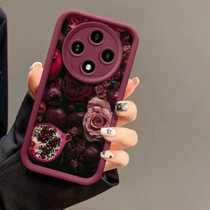 حافظة هاتف فاخرة على شكل زهرة الرمان لهاتف OPPO Reno 13F 14 12 11 10 Pro Plus 8T A79 A58 Find X3 X8 Lite 5G غطاء ناعم