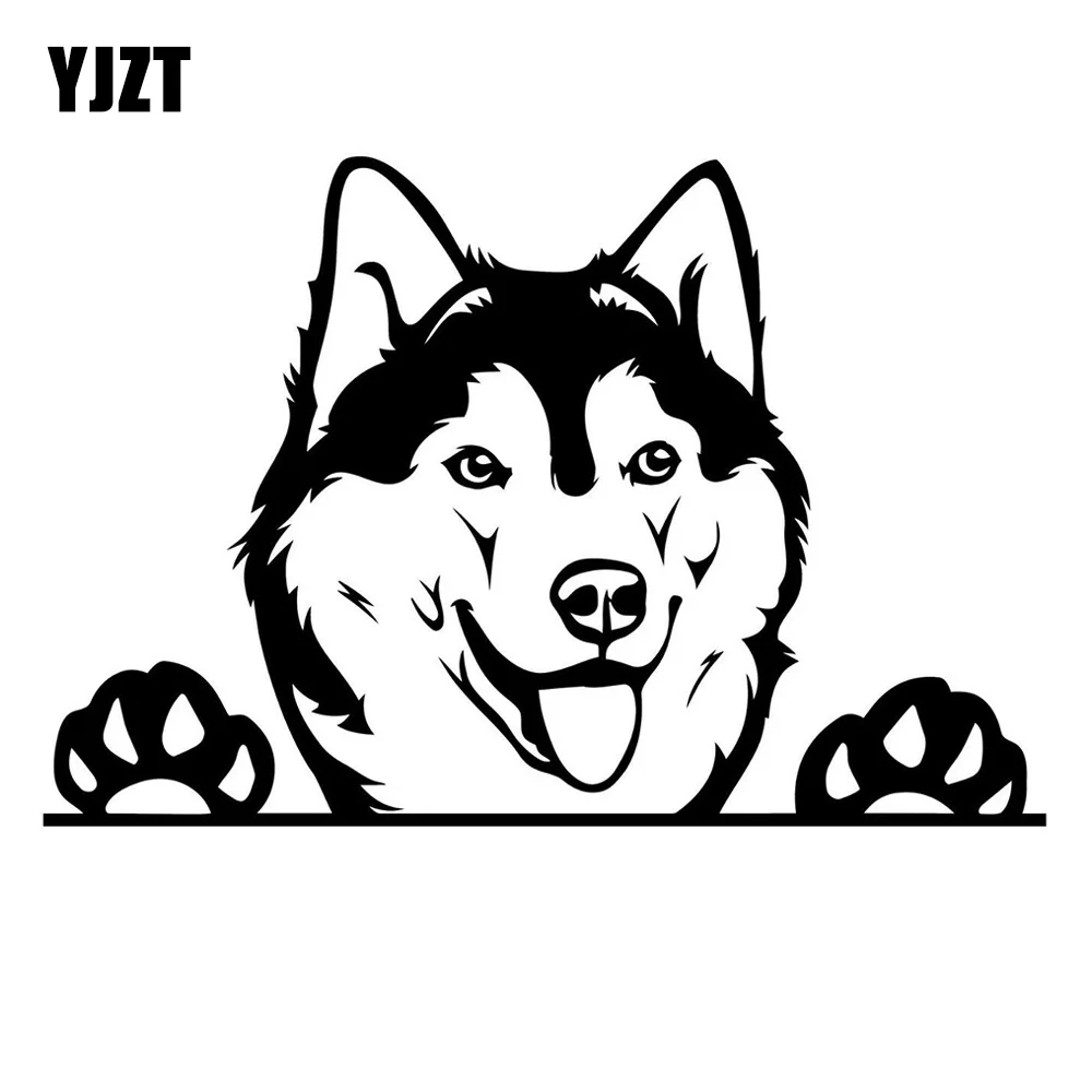 YJZT 17.5CMX11.7CM Cute Husky Dog Peeking Decal Vinyl Fashion Car Stickers Black/Silver