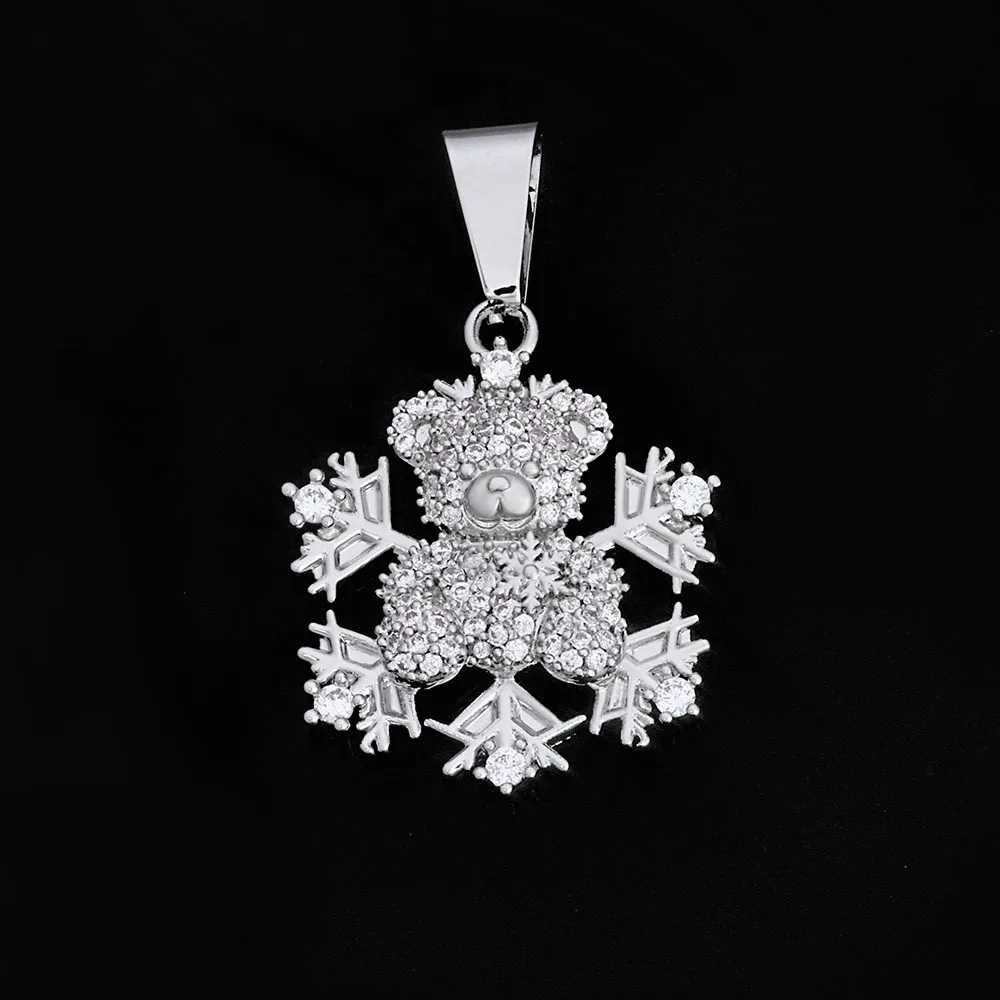 Hip-hop bear snowflake pendant full of diamonds women's necklace zircon accessories custom Christmas gift