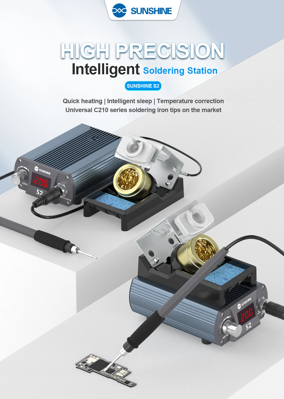 

SUNSHINE S2 210 Precision Soldering Station No pressure on large solder joints，Rapid heating 1S heating and 2S tinning。