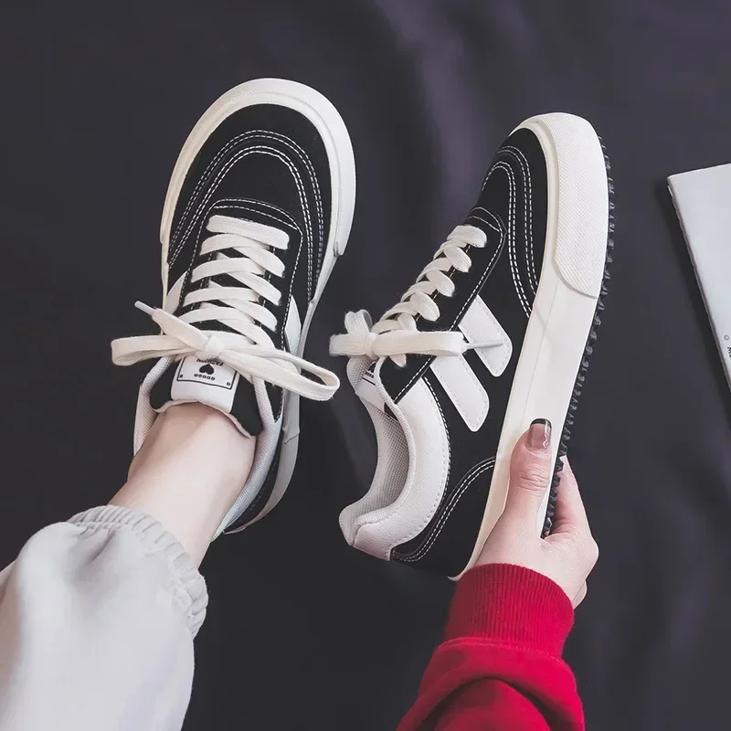 Scarpe di tela con suola spessa per donna Sneakers da donna a righe scarpe vulcanizzate con punta tonda scarpe da ginnastica da Tennis Casual da donna