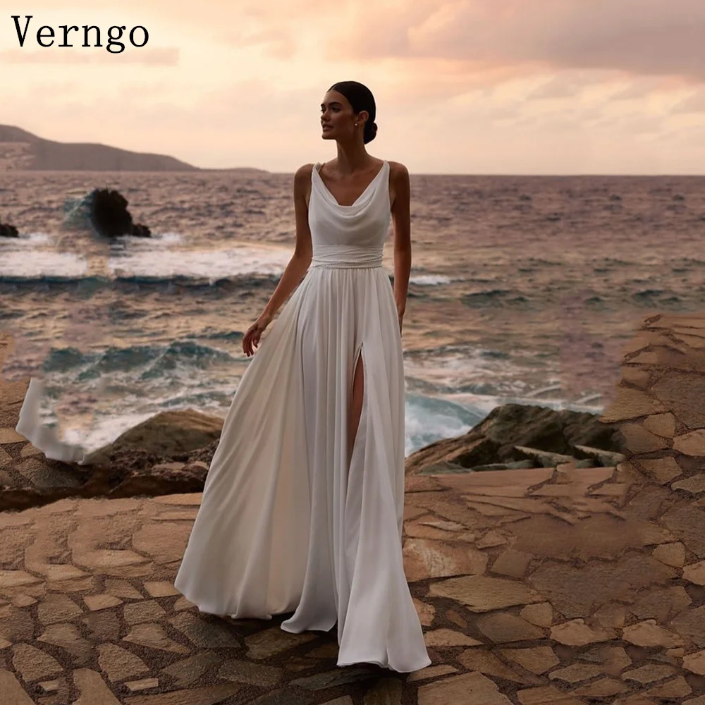 

Verngo Simple A Line Wedding Dress Spaghetti Straples Split Bridal Gowns Women Elegant Beach Bride Dresses Customized