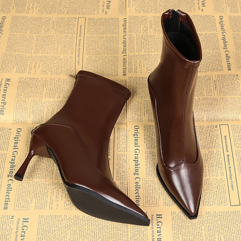 عالية الكعب حذاء من الجلد للنساء أشار تو أحذية أنيقة أنيقة 2025 جديد فاخر تشيلسي الشتاء الأحذية مضخات فستان Mujer بوتاس #1