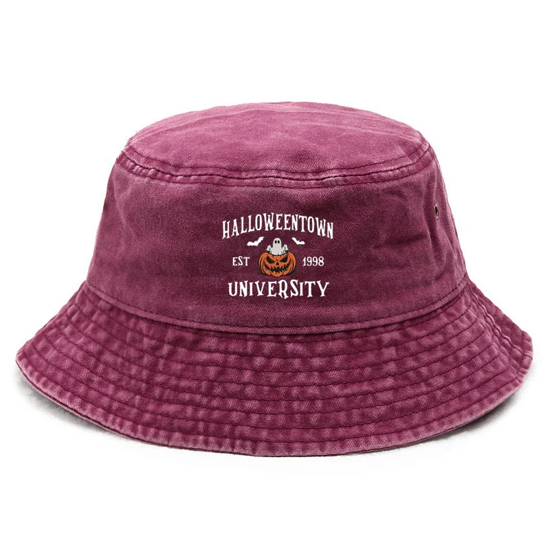 تخصيص قبعة دلو القطن المغسول جامعة هالوينتاون خمر ريترو لينة قابل للتعديل للجنسين عادية قبعة الشمس مهرجان هدية