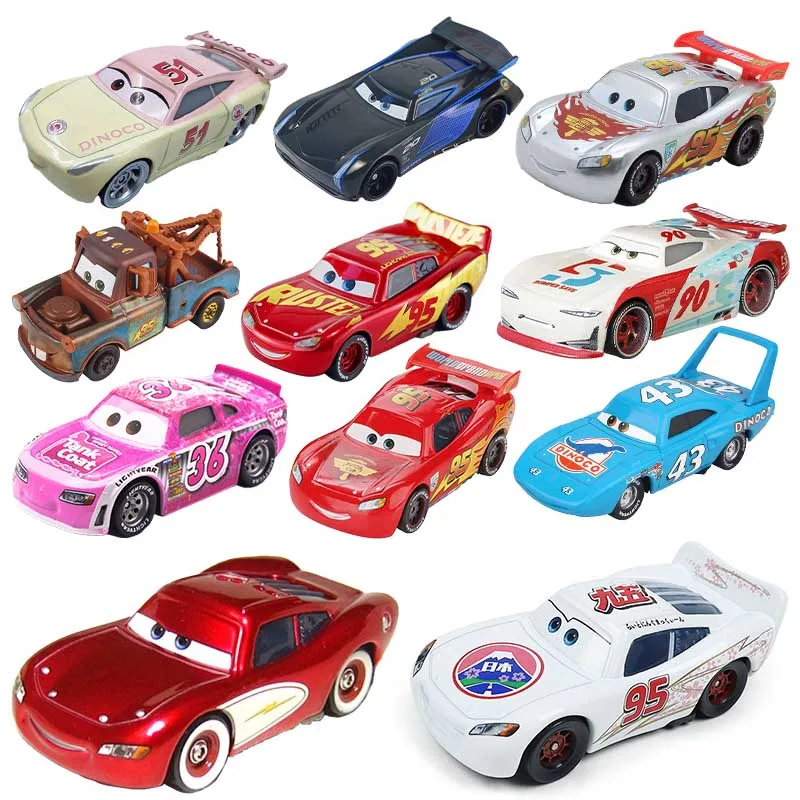 Disney Pixar-Jouet de voiture de course Cars 2 et 3 Rains pour garçons, véhicule en métal moulé sous pression 1:55, McQueen, Chick, Hicks, Mater,