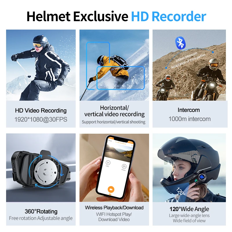 Le nouveau casque de moto Q28-2X interphone Bluetooth interphone pour 2 personnes Distance 1000 mètres 1080P Hd objectif Ultra grand Angle