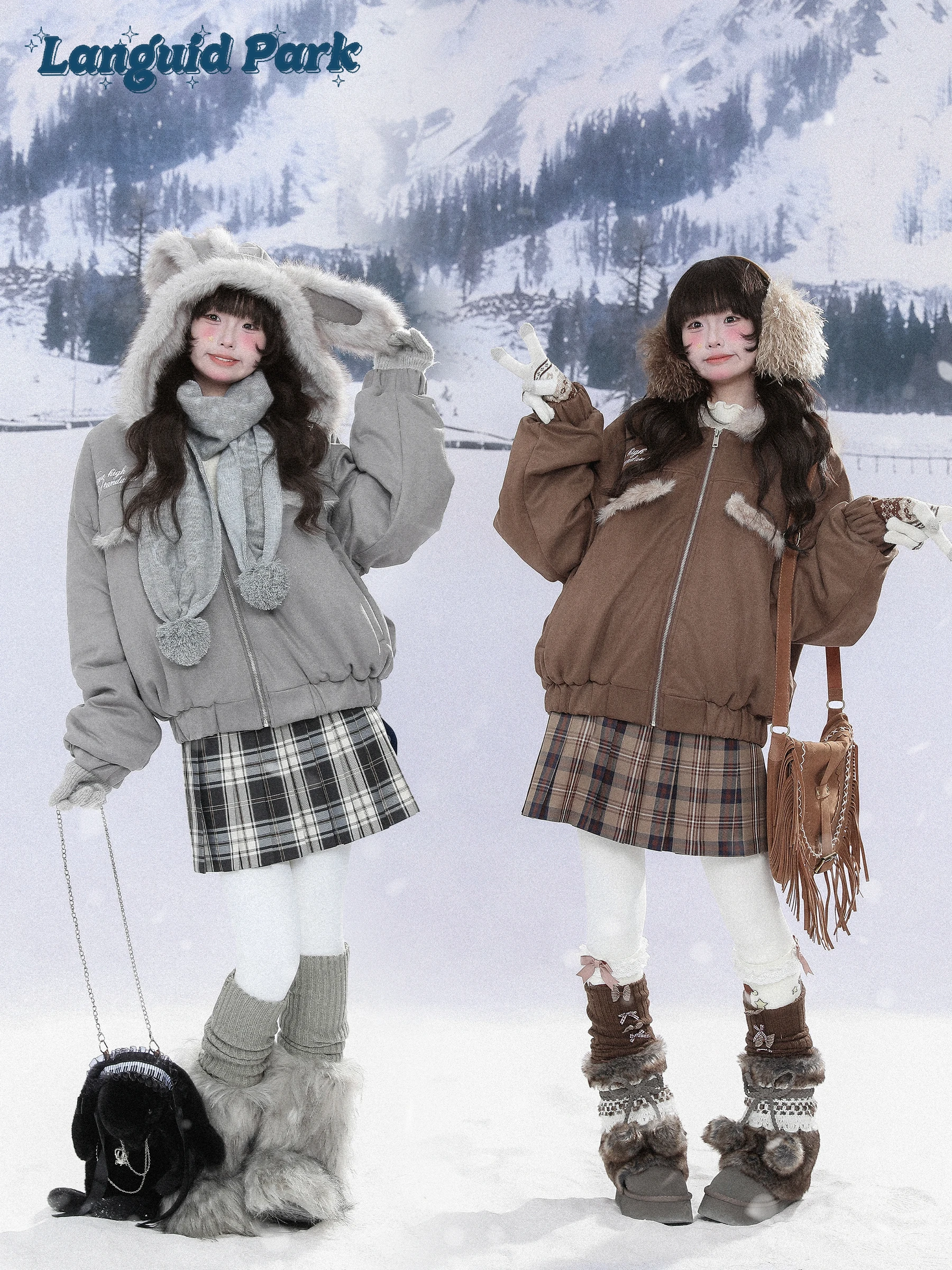 

Languid Park женское замшевое хлопковое пальто Jaet Plu Owl, корейская свободная шапка с вышивкой, длинная застежка-молния