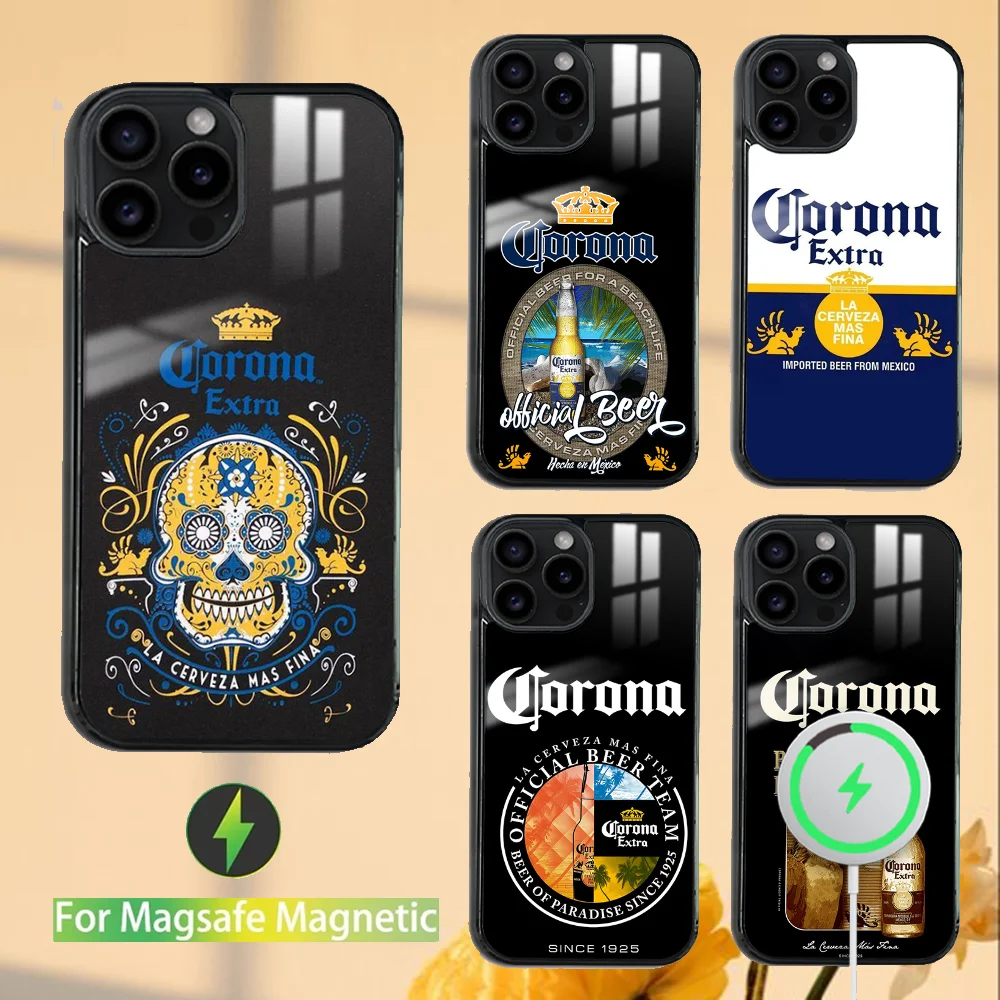 C-Corona Extra beer Phone Case For iPhone 16 15 14 13 12 11 PRO MAX PLUS Mini Magnetic wireless mirror phone case