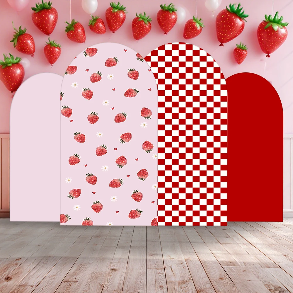 

Strawberry & Checkered Spandex Arch Backdrop for Weddings/Birthdays/Baby Showers
