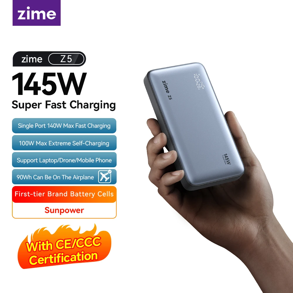 Zime Z5 145W Power Bank 25000mAh - Fast Charging for MacBook, iPhone
