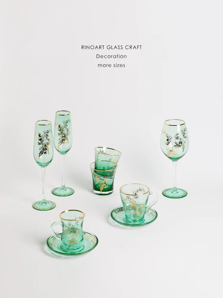 

Коллекция Rongai Venice Medieval "een Gilt": стаканы для воды, бокалы для красного вина, бокалы для шампанского, стаканы для кофе, стаканы для сока и чая