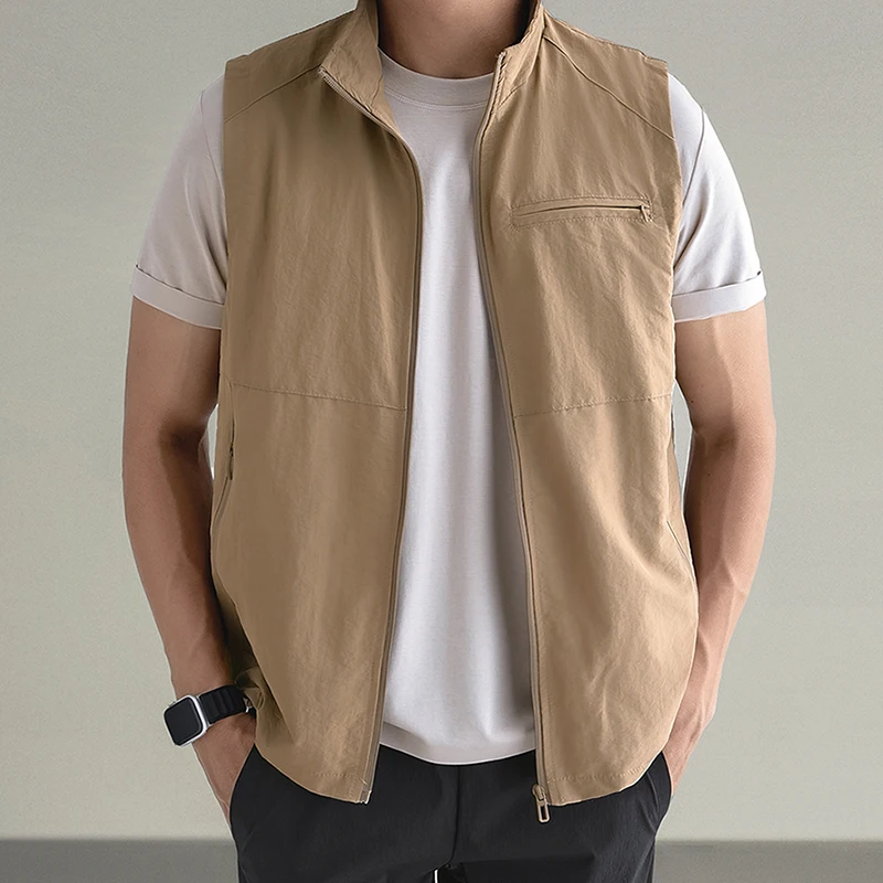 

Легкий мужской жилет для весны и осени, повседневный, спортивный, для активного отдыха, свободного кроя, простой, для мужчин среднего возраста, с воротником-стойкой