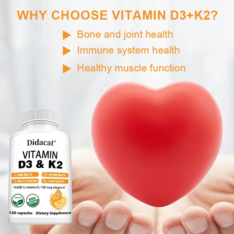 D3 & K2 Vitamins Supplement - Supports Heart, Bone, Muscle, Immune & Joint Health, 10,000 IU Vitamin D & 100mcg Vitamin K