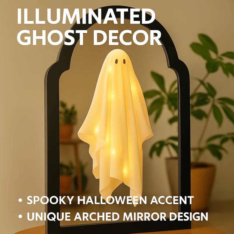 

USB Halloween Ghost Mirror With Glowing Projection, Haunted House Indoor Decoration, Scary Floating Ghost Room Party Prop