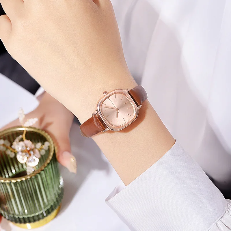 Retro Simple Square Quartz Watches Reloj Mujer Elegant Small Dial Leather Strap Wristwatch for Women Girls Clock Gift Wholesale
