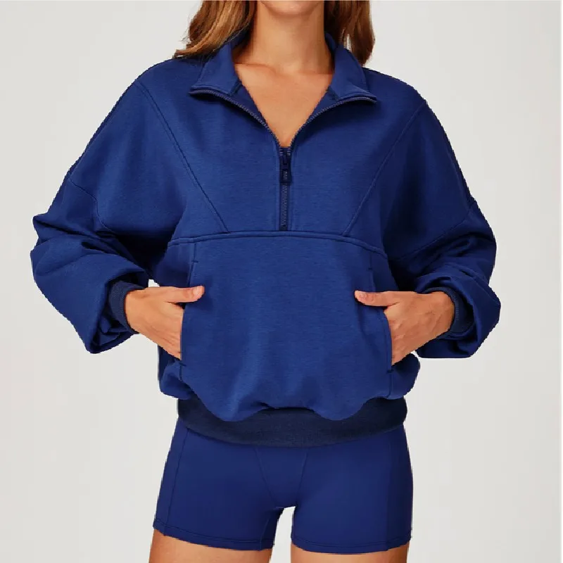 

Casual Sport Sweatshirt Women Long Sleeve Half Zipper with Pocket Warm Autumn Winter Yoga Gym Outdoor Running Clothes Top 2025
