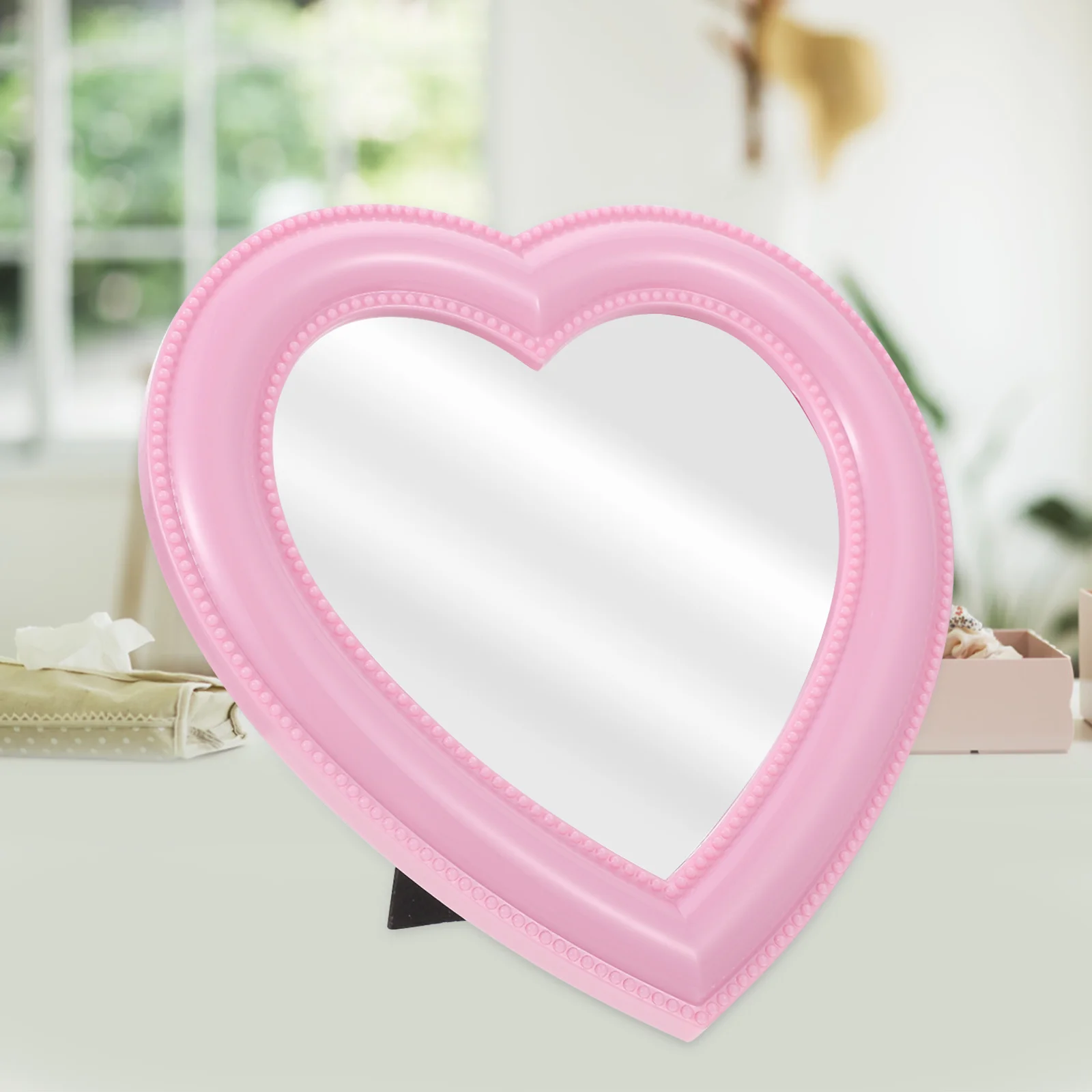 1Pcs Creative Love Heart Mirror Wall Desktop Dual Use High-Definition Reflection Makeup Mirror Elegant Design Dresser Decor