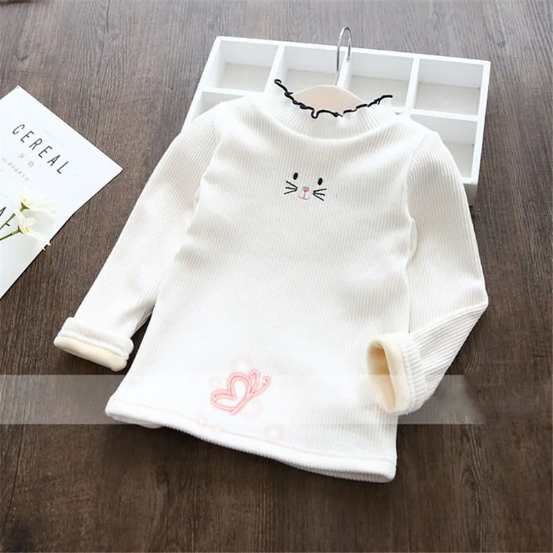 Girls' Velvet Bottom Shirt 2024 Autumn with Thick Mushroom Edge for Warmth Children's Versatile Bottom Velvet Shirt Warm Top