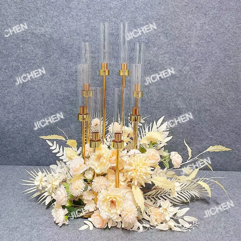 

HSBest-selling wedding props wrought iron gold backgammon candlestick dining table ornament venue layout road guide decoration
