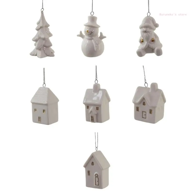 

Elegant White Ceramic Christmas Themed Hanging Ornament for Festival Home Decors