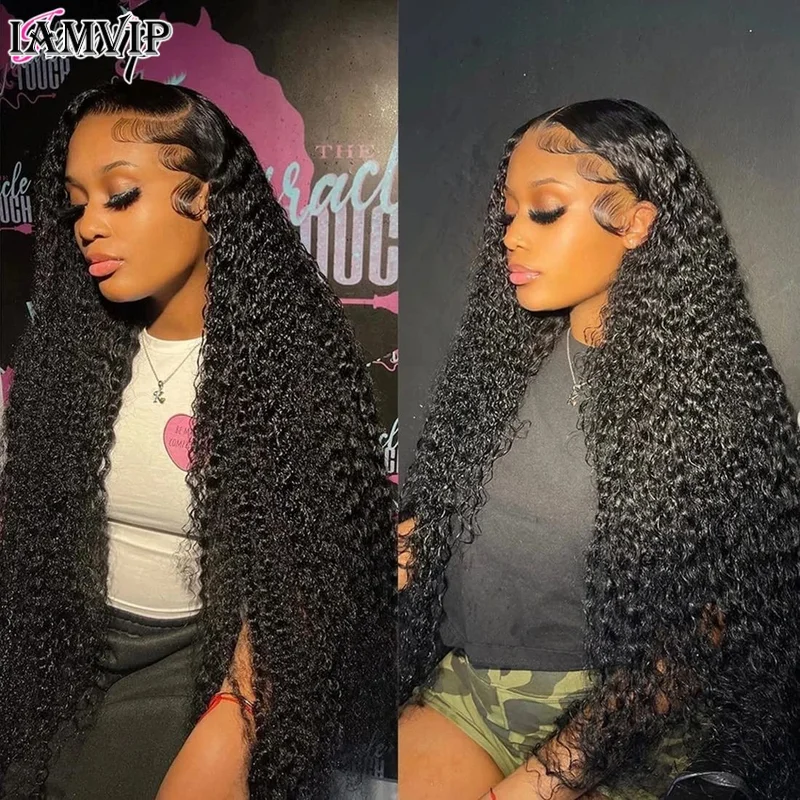 IAMVIP 22 26 Inch Deep Wave Transparent 13x6 13×4 Lace Front Human Hair Wigs 200% Brazilian Water Curly Frontal Wig For Women