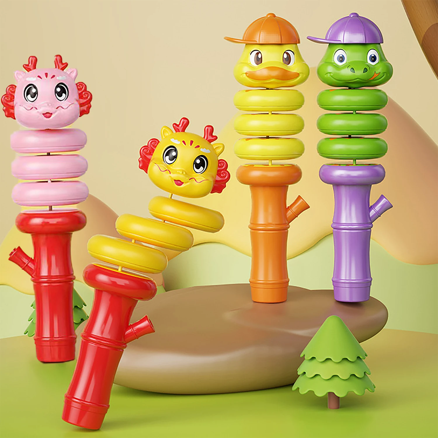 

Rotating Dragon Mouth Whistle Snake Decompression Toy Children's Toys with Multiple Gameplay Animal Yellow Duck Music