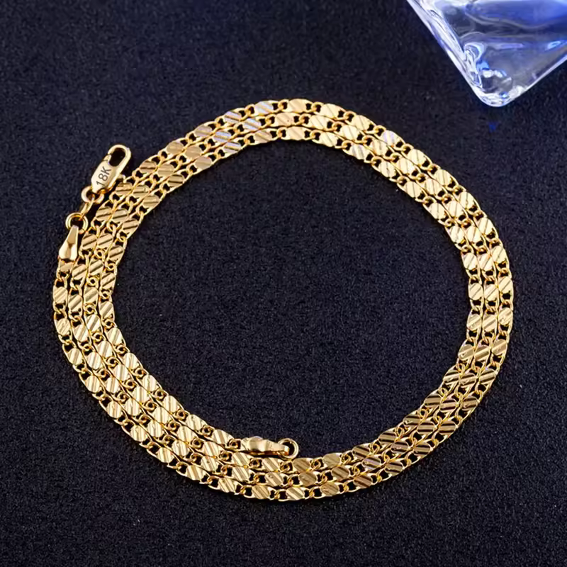 Fashion 18k Gold Necklace 2MM 16/18/20/22/24/26/28/30 Inch Side Chain Necklace For Women Men Jewelry 925 Silver Necklace - Image 4