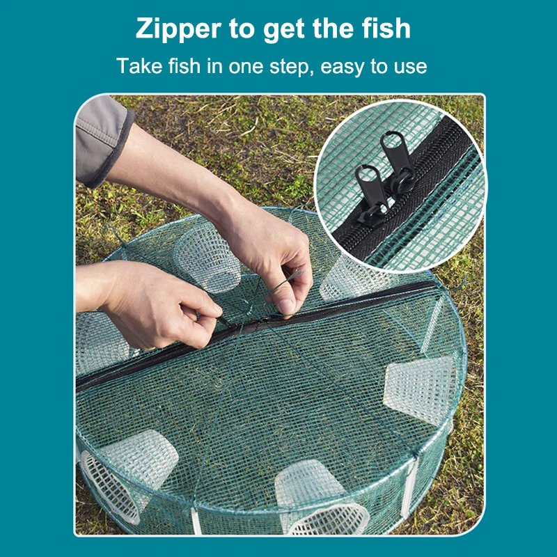 3/4 ثقوب الأسماك الروبيان التلقائي فخ جراد البحر الماسك شبكة الأسماك الطعوم يلقي شبكة فخ 30/35 سنتيمتر الصيد صافي شبكة مطوية الجولة