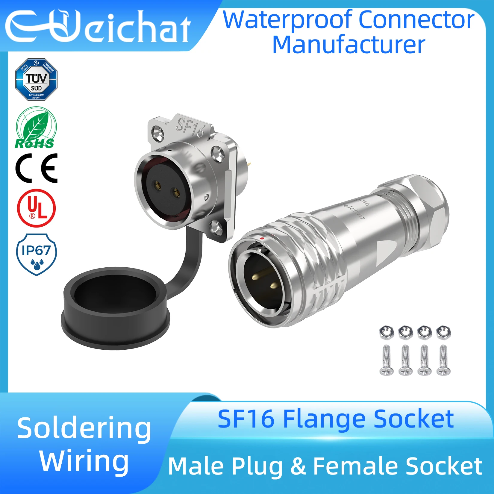 

SF16 Waterproof Aviation Connector Plug Flange Socket Outdoor Cable Connector for Power Distribution Solar Energy System