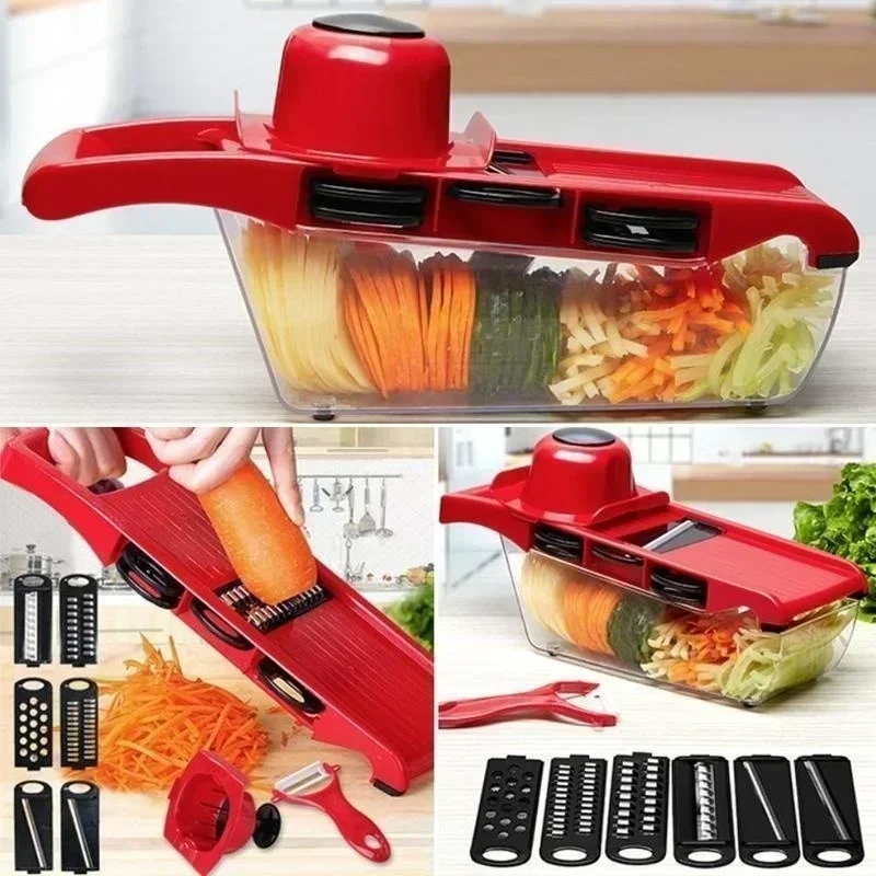 Cortador de Verduras Acero Rebanador, Pelador y Rallador Portátil