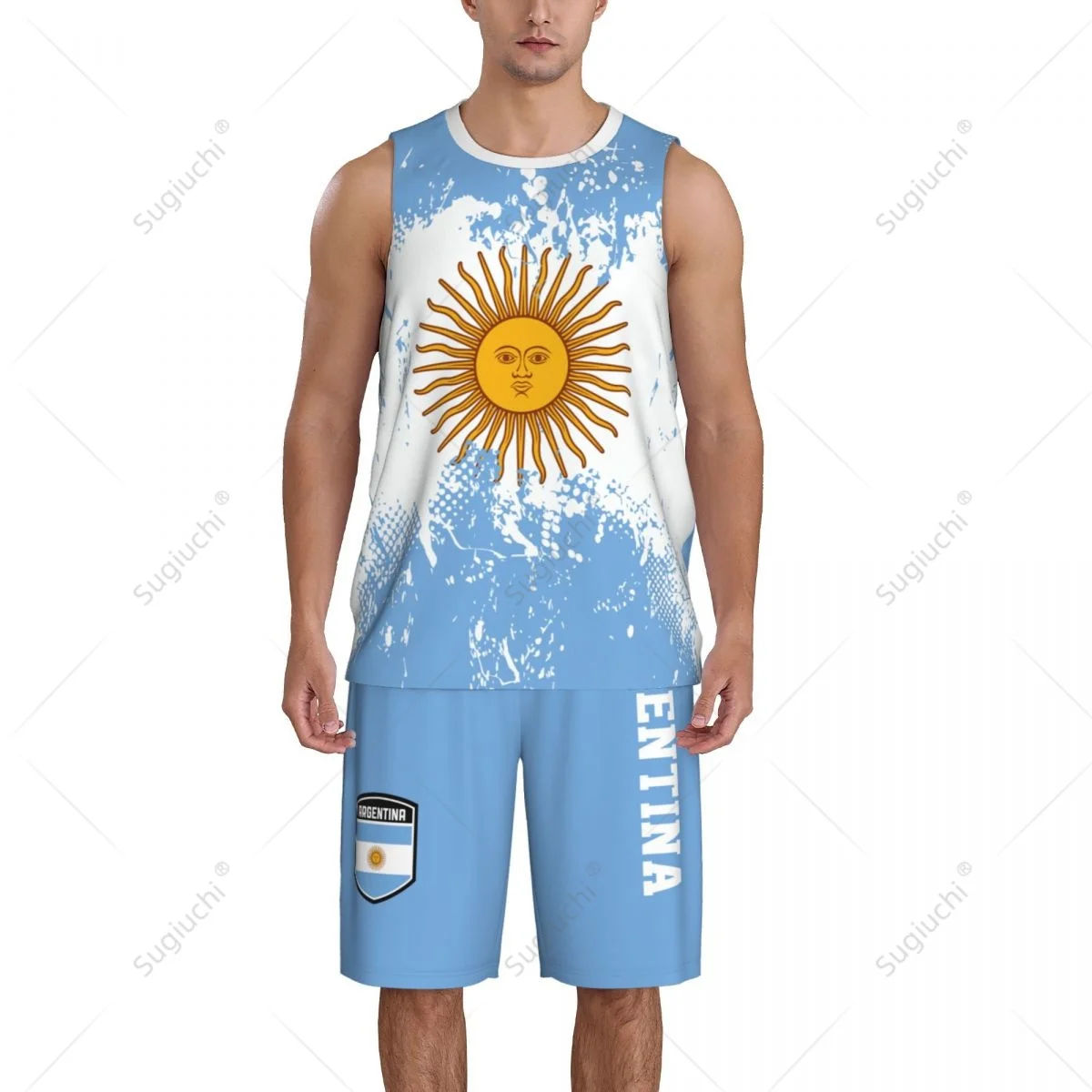 Team-up Argentina Flag Grain Men Basketball Jersey Set Shirt & Pants Sleeveless Custom Name Nunber Exclusive