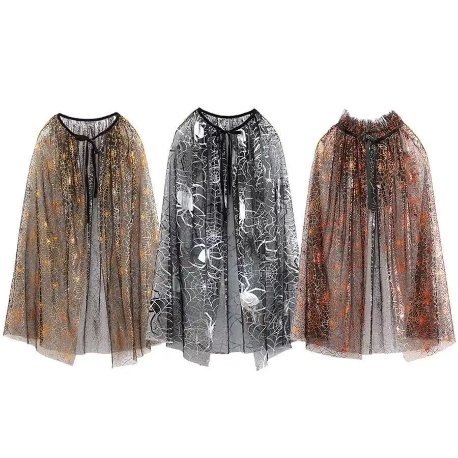 

2025 New Spider Web Cloak for Halloween Decorations Kids Adult Gifts Carnival Event Props Long Cape Halloween Night Party Cloak