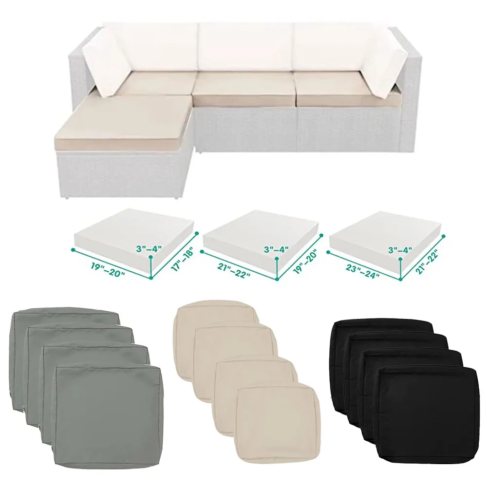 Lot de 4 housses de coussin de canapé et de chaise pour extérieur et jardin, housse de remplacement