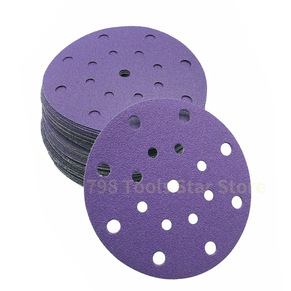 

100PCS 6 Inch 17 Hole Hook & Loop Sanding Disc, 40-2000 Grits Round Purple Sandpaper for Dry Sanding Abrasive Flocking Sandpaper