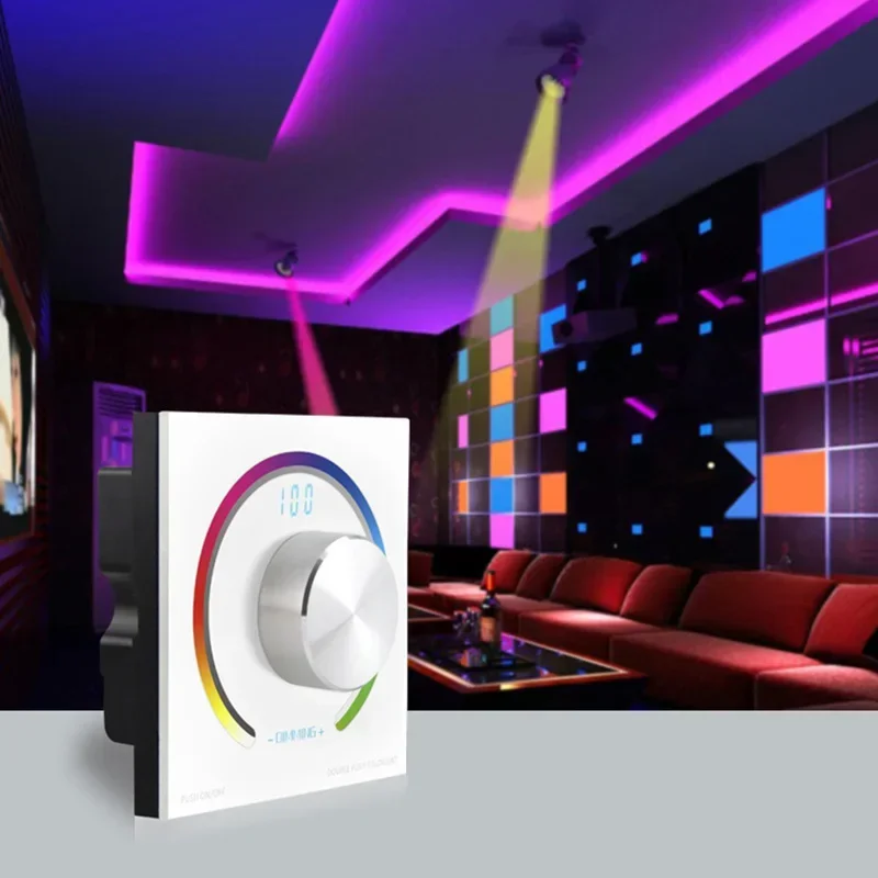 Bincolor Dc 12V 24V-Schakelaarknop Aan De Muur Gemonteerde Led-Roerlichtcontroller Enkele Kleur/Cct/Rgb Roterende Dimmer & Draadloze Afstandsbediening