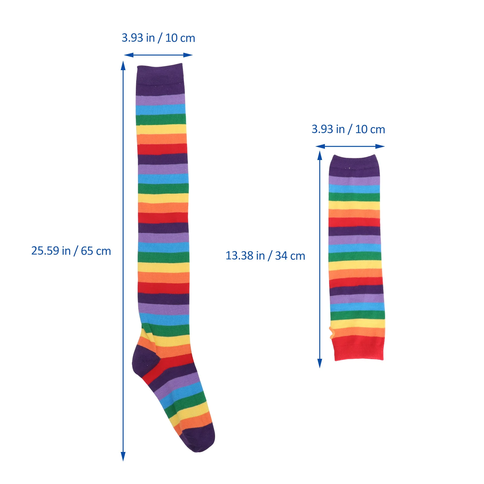 Rainbow Arm Warmer Leg Stocking Set Colorful Soft Stretch Fingerless Gloves Light Anti Skid Rainbow Thigh High Socks for Daily