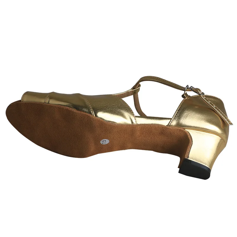 Sandalias de tacón personalizadas para mujer, zapatos de baile con correa en T, dorados, PU, para interiores
